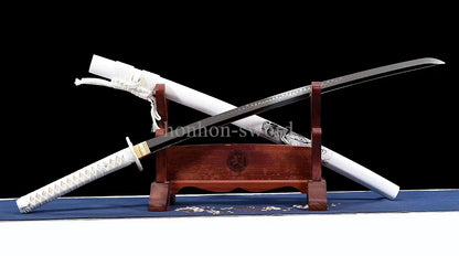 Katana à lame bleue en acier à haute teneur en carbone 1095, épée de samouraï japonais, épée complète noire 