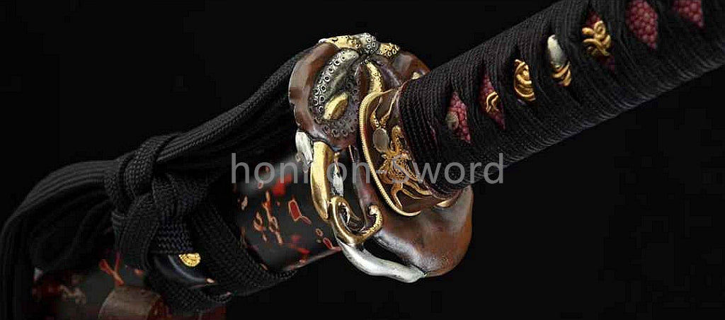 26inch Japanese Katana Chinese Tamahagane Steel Clay Tempered Three Tone Polished Blade Dragon Engraving