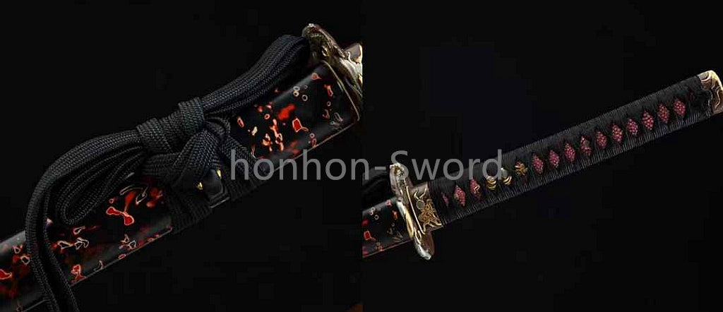 26inch Japanese Katana Chinese Tamahagane Steel Clay Tempered Three Tone Polished Blade Dragon Engraving