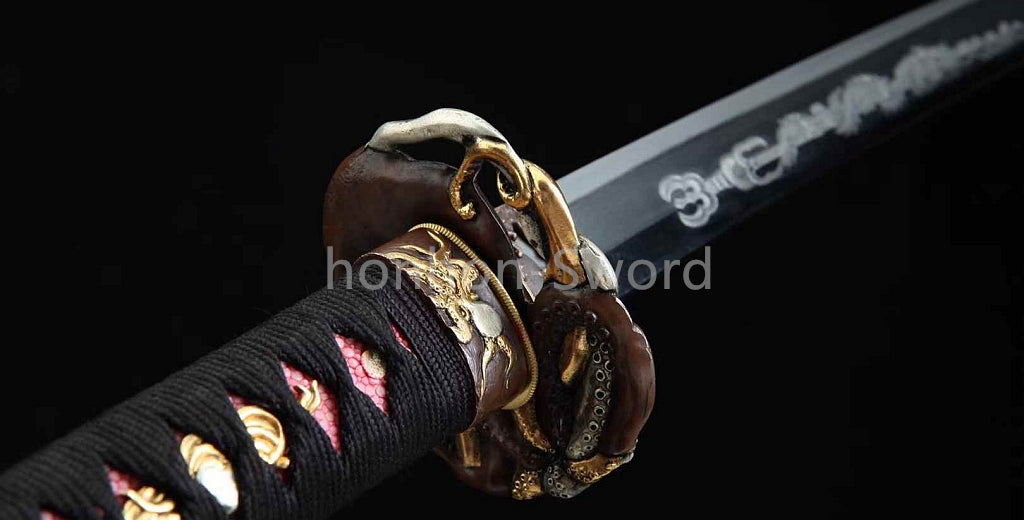 26inch Japanese Katana Chinese Tamahagane Steel Clay Tempered Three Tone Polished Blade Dragon Engraving
