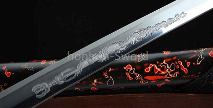 26inch Japanese Katana Chinese Tamahagane Steel Clay Tempered Three Tone Polished Blade Dragon Engraving