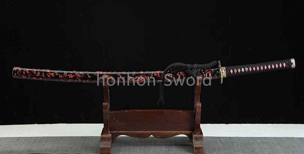 26inch Japanese Katana Chinese Tamahagane Steel Clay Tempered Three Tone Polished Blade Dragon Engraving