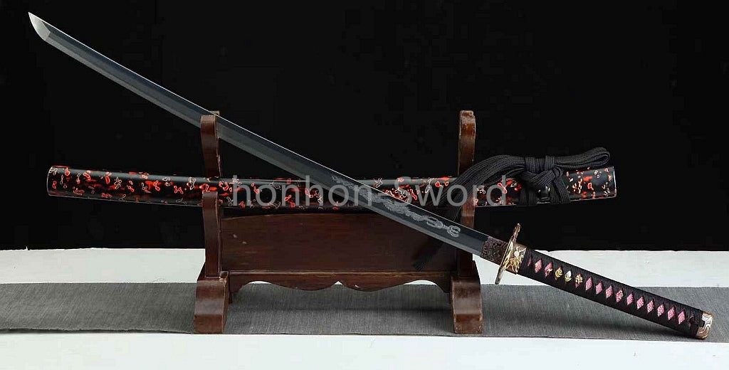 26inch Japanese Katana Chinese Tamahagane Steel Clay Tempered Three Tone Polished Blade Dragon Engraving