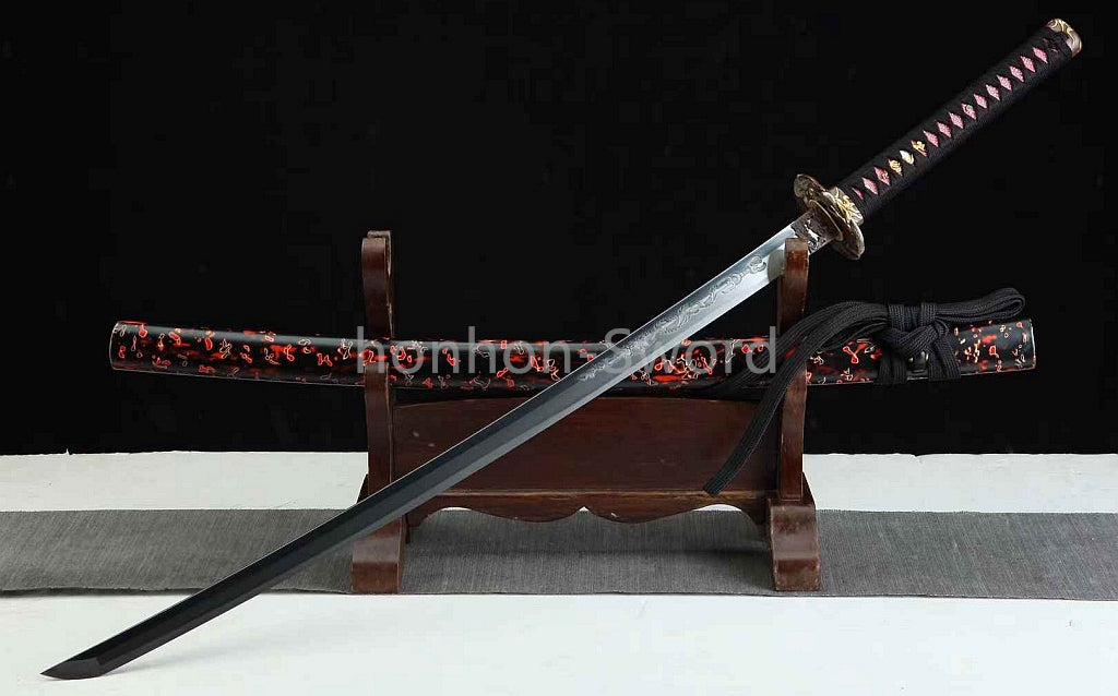 26inch Japanese Katana Chinese Tamahagane Steel Clay Tempered Three Tone Polished Blade Dragon Engraving