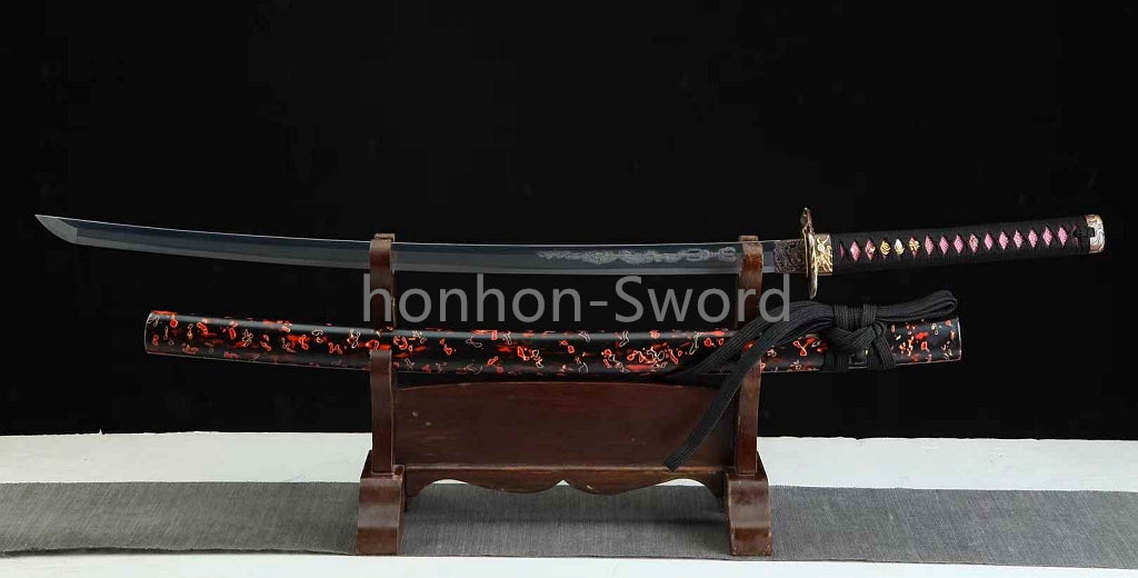 26inch Japanese Katana Chinese Tamahagane Steel Clay Tempered Three Tone Polished Blade Dragon Engraving