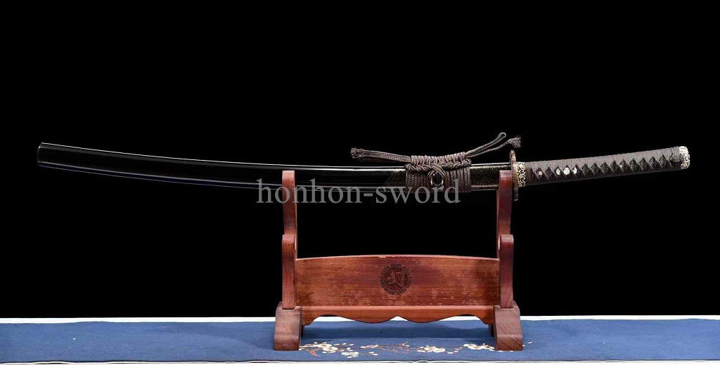 Katana à lame bleue en acier à haute teneur en carbone 1095, épée de samouraï japonais, épée complète noire 