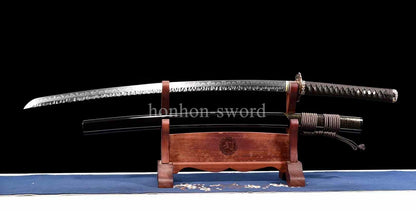 Katana à lame bleue en acier à haute teneur en carbone 1095, épée de samouraï japonais, épée complète noire 