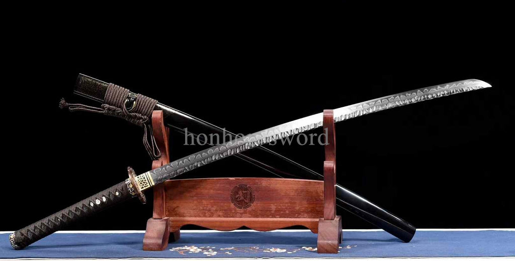 Katana à lame bleue en acier à haute teneur en carbone 1095, épée de samouraï japonais, épée complète noire 