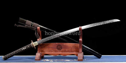 Katana à lame bleue en acier à haute teneur en carbone 1095, épée de samouraï japonais, épée complète noire 