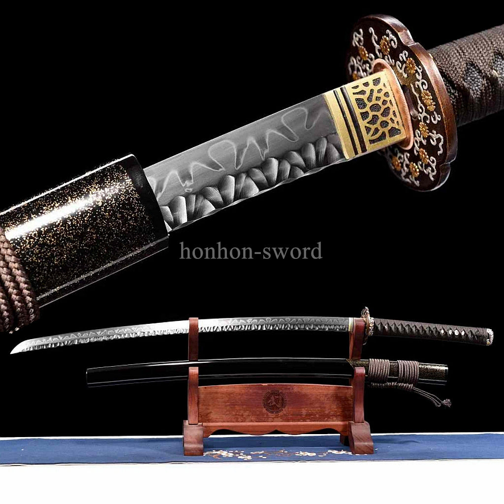 Katana à lame bleue en acier à haute teneur en carbone 1095, épée de samouraï japonais, épée complète noire 