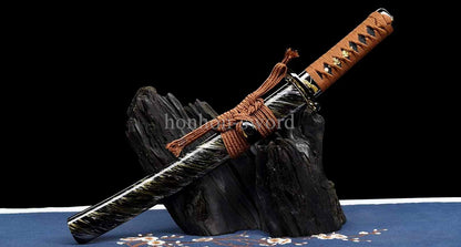 Japanese Tanto Abrasive T10 Steel Clay Tempered Real Hamon Samurai Sword Full Tang