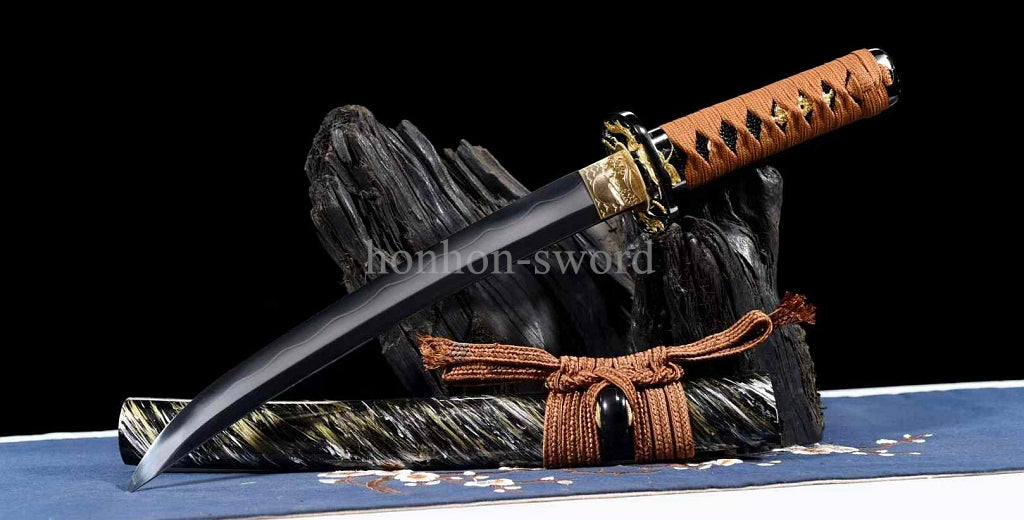 Japanese Tanto Abrasive T10 Steel Clay Tempered Real Hamon Samurai Sword Full Tang