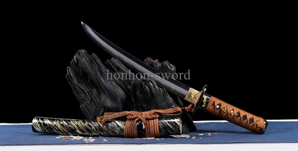 Japanese Tanto Abrasive T10 Steel Clay Tempered Real Hamon Samurai Sword Full Tang