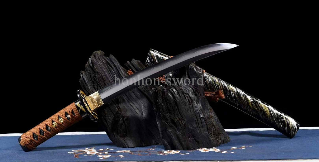 Japanese Tanto Abrasive T10 Steel Clay Tempered Real Hamon Samurai Sword Full Tang