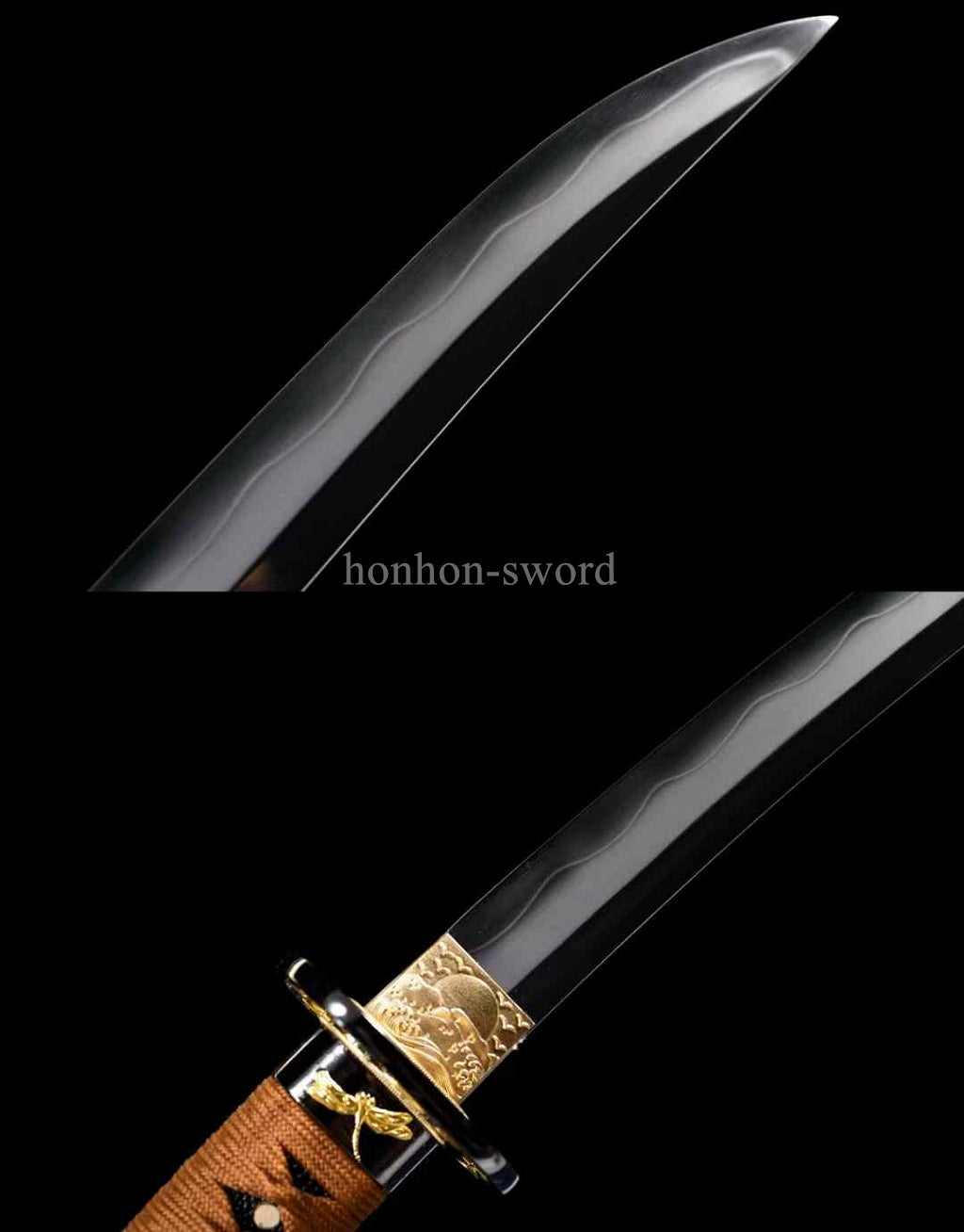Japanese Tanto Abrasive T10 Steel Clay Tempered Real Hamon Samurai Sword Full Tang