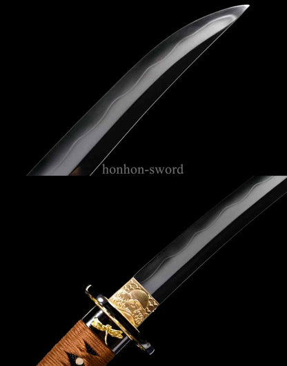 Japanese Tanto Abrasive T10 Steel Clay Tempered Real Hamon Samurai Sword Full Tang