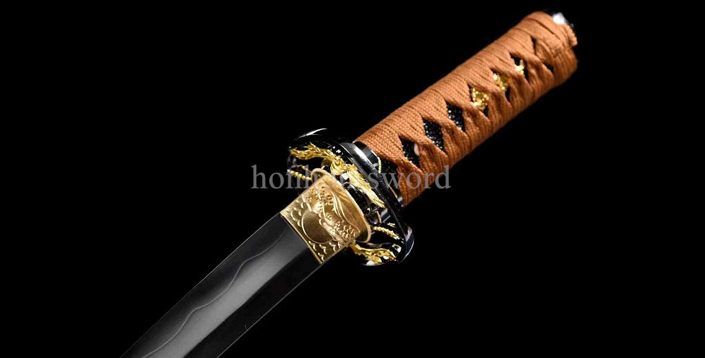 Japanese Tanto Abrasive T10 Steel Clay Tempered Real Hamon Samurai Sword Full Tang