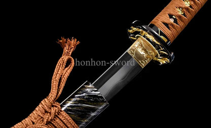Japanese Tanto Abrasive T10 Steel Clay Tempered Real Hamon Samurai Sword Full Tang