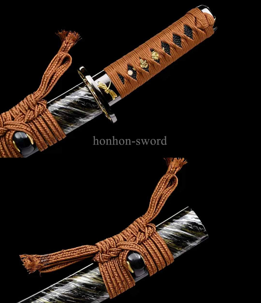 Japanese Tanto Abrasive T10 Steel Clay Tempered Real Hamon Samurai Sword Full Tang
