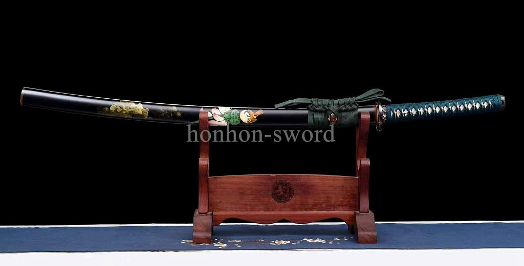 1095 Kohlenstoffstahl Katana Blaue Klinge Japanisches Samurai-Schwert Full Tang Schwarz 