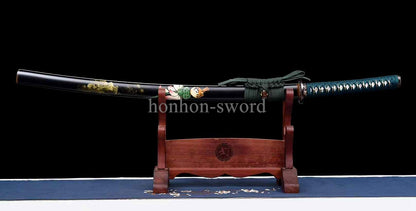 1095 Kohlenstoffstahl Katana Blaue Klinge Japanisches Samurai-Schwert Full Tang Schwarz 