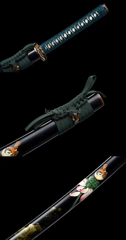 1095 Kohlenstoffstahl Katana Blaue Klinge Japanisches Samurai-Schwert Full Tang Schwarz 