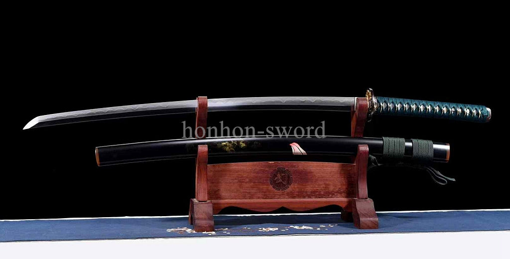 1095 Kohlenstoffstahl Katana Blaue Klinge Japanisches Samurai-Schwert Full Tang Schwarz 
