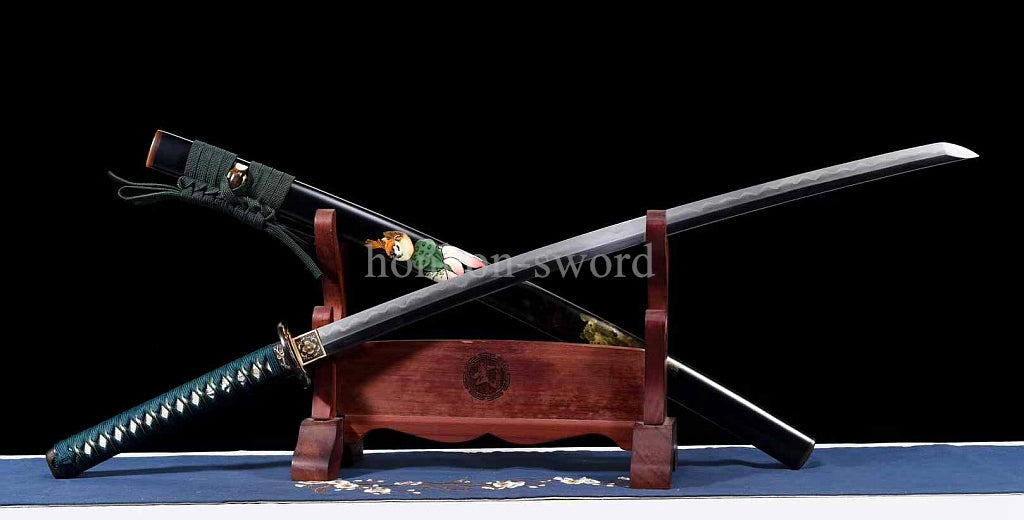 1095 Kohlenstoffstahl Katana Blaue Klinge Japanisches Samurai-Schwert Full Tang Schwarz 