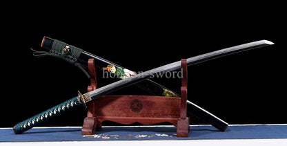 1095 Kohlenstoffstahl Katana Blaue Klinge Japanisches Samurai-Schwert Full Tang Schwarz 