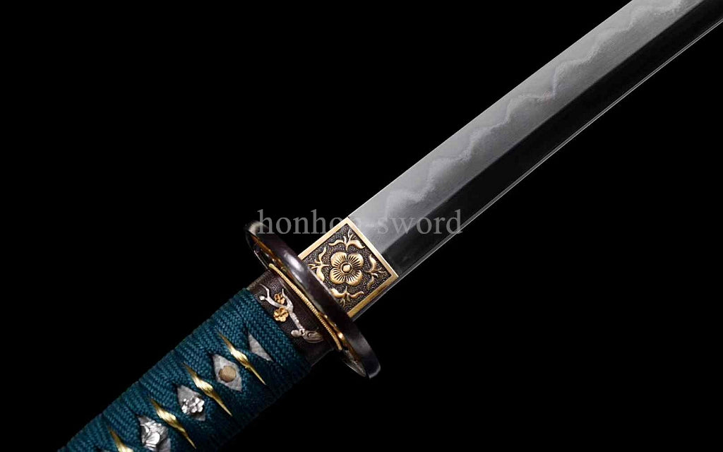 1095 Kohlenstoffstahl Katana Blaue Klinge Japanisches Samurai-Schwert Full Tang Schwarz 