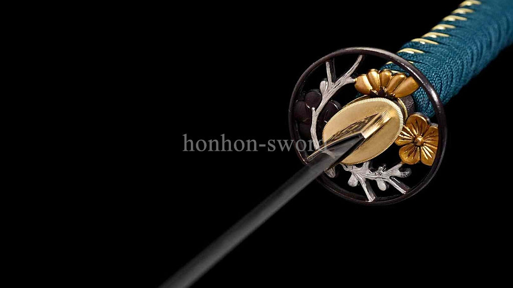 1095 Kohlenstoffstahl Katana Blaue Klinge Japanisches Samurai-Schwert Full Tang Schwarz 