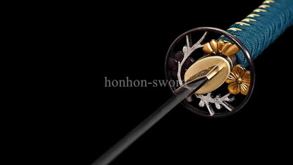 1095 Kohlenstoffstahl Katana Blaue Klinge Japanisches Samurai-Schwert Full Tang Schwarz 