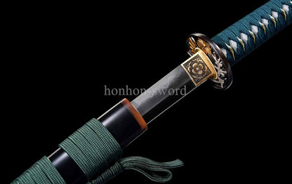 1095 Kohlenstoffstahl Katana Blaue Klinge Japanisches Samurai-Schwert Full Tang Schwarz 