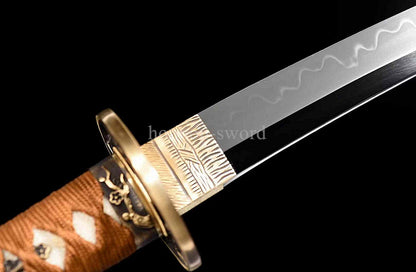 12'' T10 Steel Clay Tempered Japanese Tanto Mirror Blade Samurai Sword Brass Red