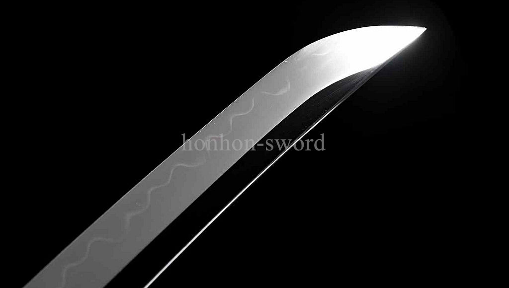 12'' T10 Steel Clay Tempered Japanese Tanto Mirror Blade Samurai Sword Brass Red