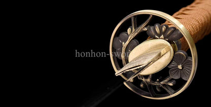 12'' T10 Steel Clay Tempered Japanese Tanto Mirror Blade Samurai Sword Brass Red