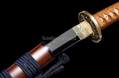 12'' T10 Steel Clay Tempered Japanese Tanto Mirror Blade Samurai Sword Brass Red