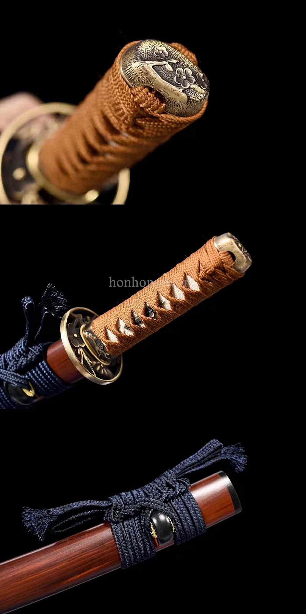 12'' T10 Steel Clay Tempered Japanese Tanto Mirror Blade Samurai Sword Brass Red