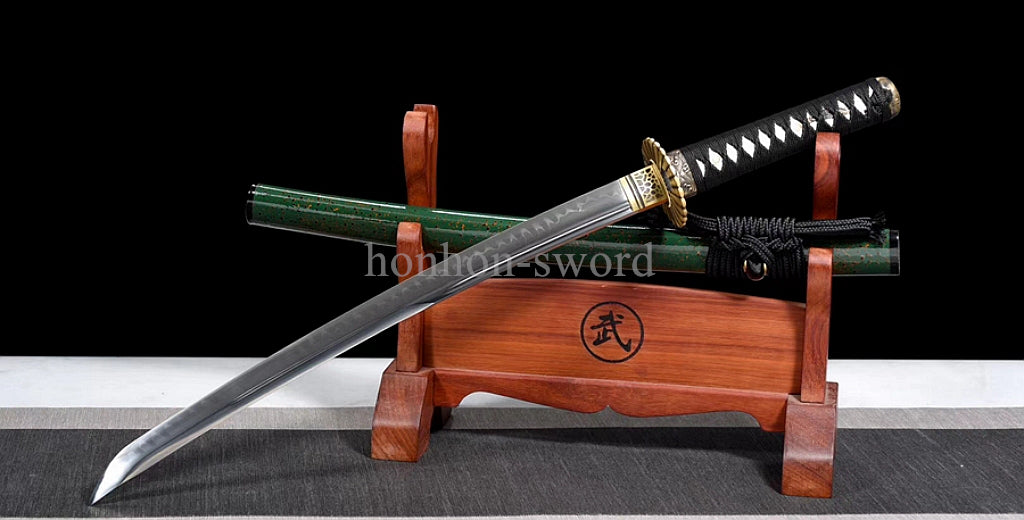Katana à lame bleue en acier à haute teneur en carbone 1095, épée de samouraï japonais, épée complète noire 