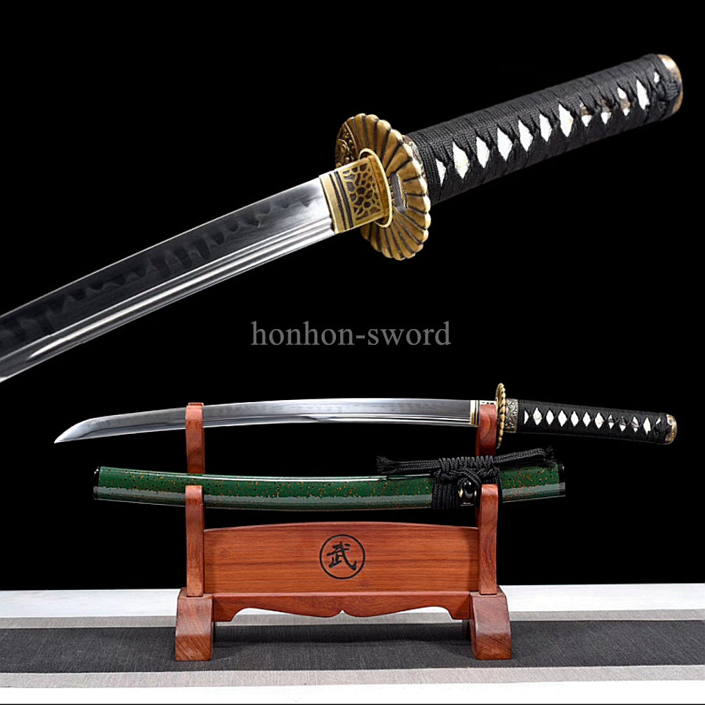Katana à lame bleue en acier à haute teneur en carbone 1095, épée de samouraï japonais, épée complète noire 
