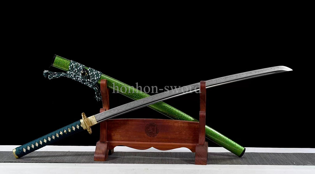 Katana à lame bleue en acier à haute teneur en carbone 1095, épée de samouraï japonais, épée complète noire 