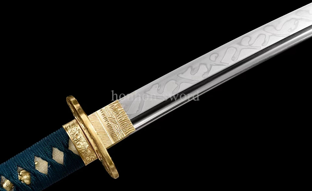Katana à lame bleue en acier à haute teneur en carbone 1095, épée de samouraï japonais, épée complète noire 