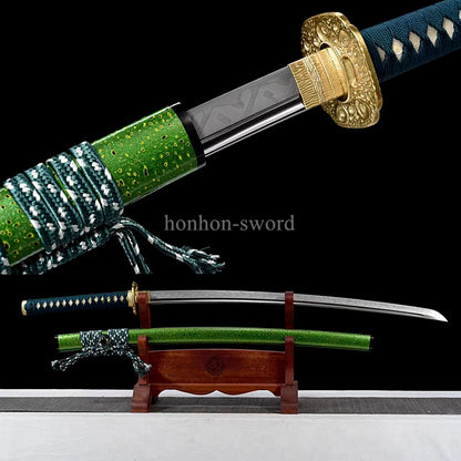 Katana à lame bleue en acier à haute teneur en carbone 1095, épée de samouraï japonais, épée complète noire 