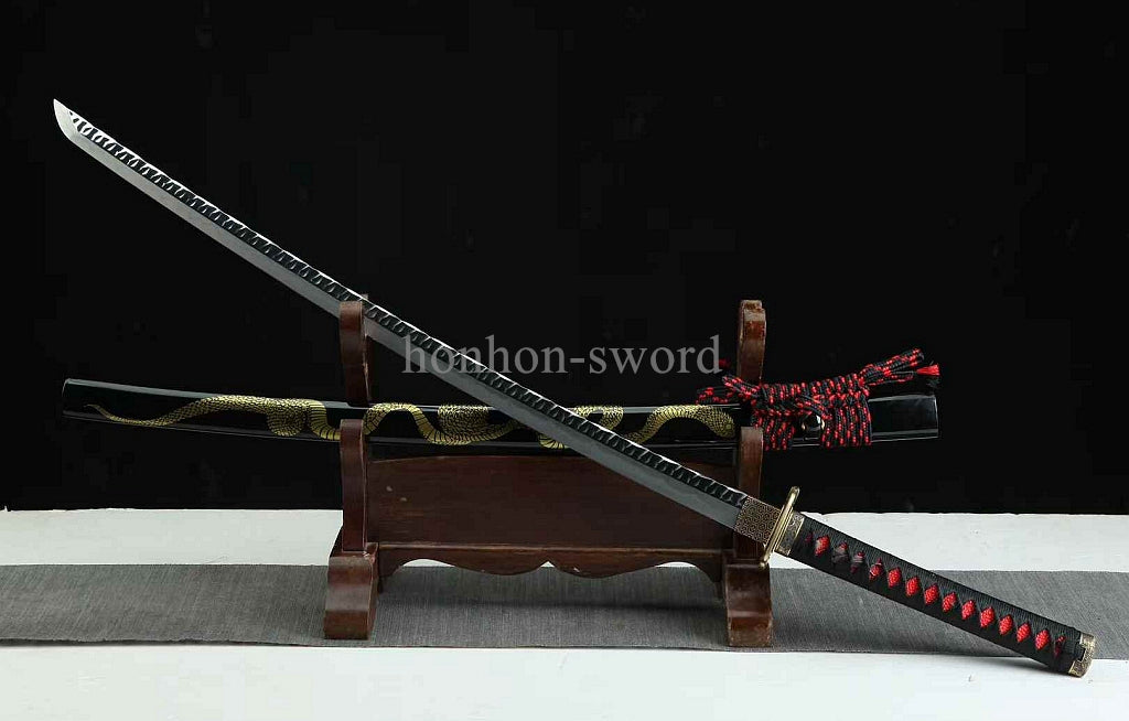 Katana à lame bleue en acier à haute teneur en carbone 1095, épée de samouraï japonais, épée complète noire 
