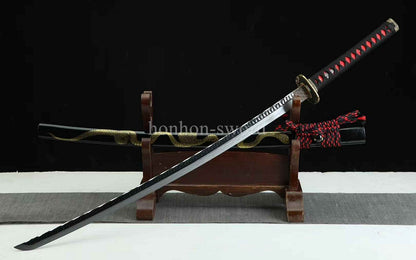 Katana à lame bleue en acier à haute teneur en carbone 1095, épée de samouraï japonais, épée complète noire 