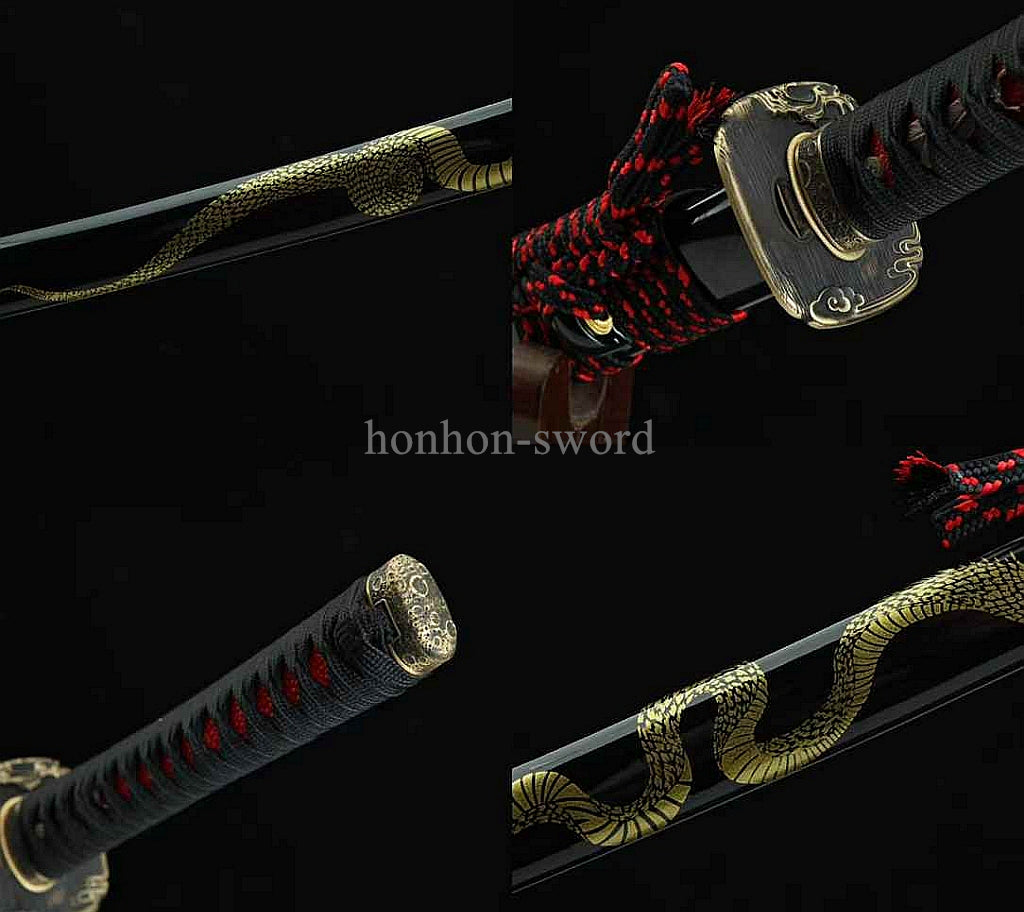 Katana à lame bleue en acier à haute teneur en carbone 1095, épée de samouraï japonais, épée complète noire 