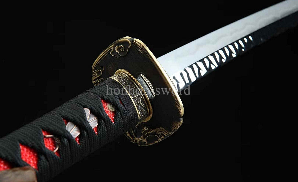 Katana à lame bleue en acier à haute teneur en carbone 1095, épée de samouraï japonais, épée complète noire 
