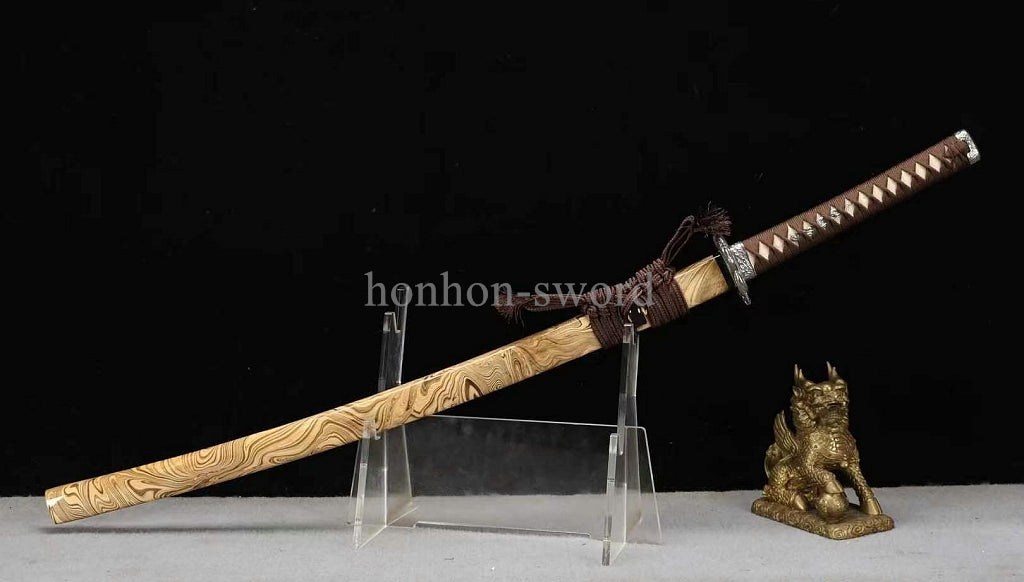 Katana à lame bleue en acier à haute teneur en carbone 1095, épée de samouraï japonais, épée complète noire 