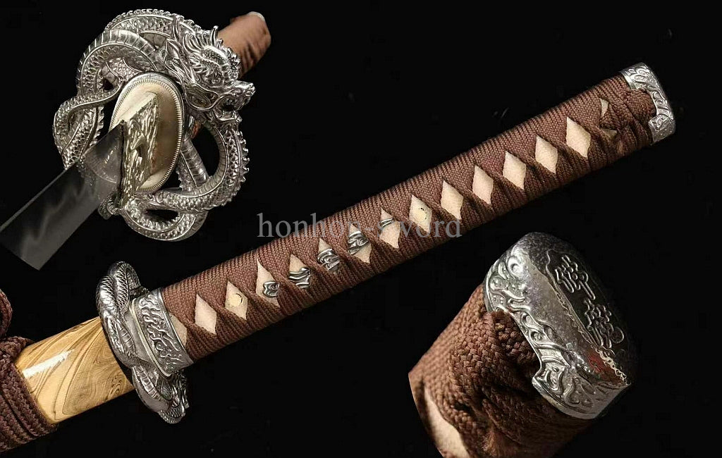 Katana à lame bleue en acier à haute teneur en carbone 1095, épée de samouraï japonais, épée complète noire 