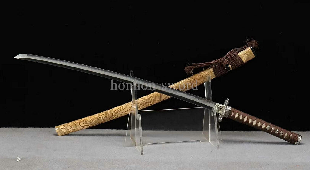 Katana à lame bleue en acier à haute teneur en carbone 1095, épée de samouraï japonais, épée complète noire 